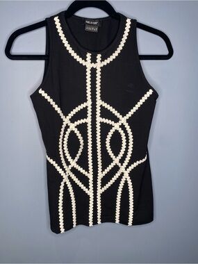 Isabel De Pedro Black Tank Top with Cream Braided Trim